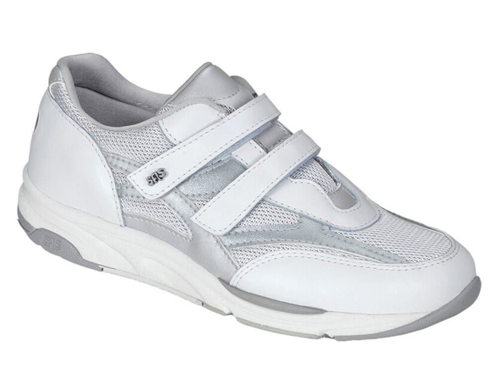 SAS Women's TMV Walking Shoes White Silver Leather Size 7.5 WW Lightly Worn